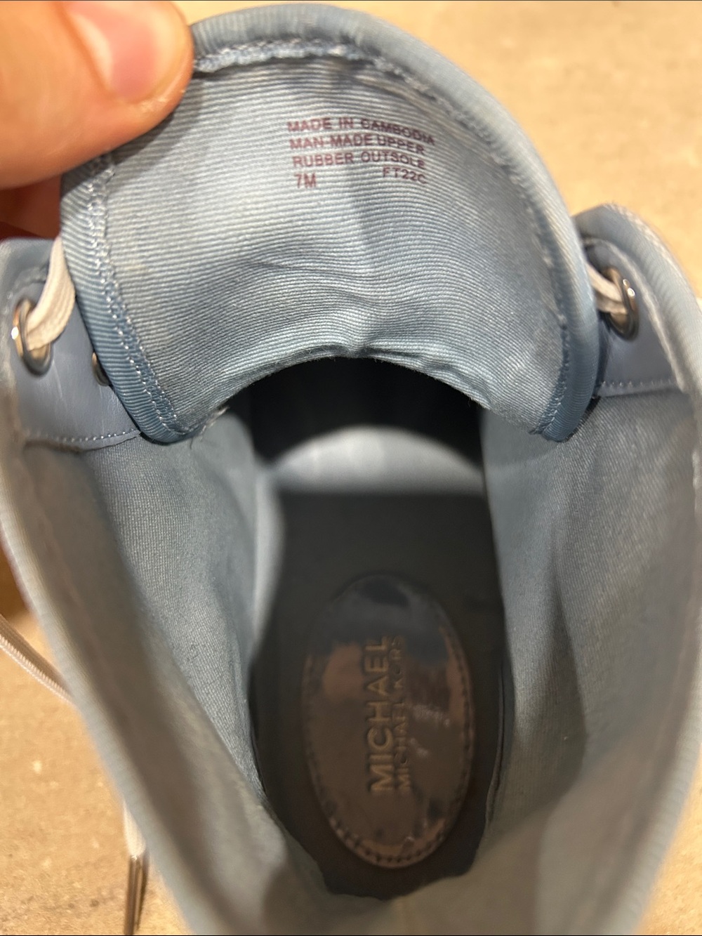 Michael Kors Two-Tone Blue Denim High-Top Sneakers W/ MK Monogram Women’s size 7 - Picture 6 of 6